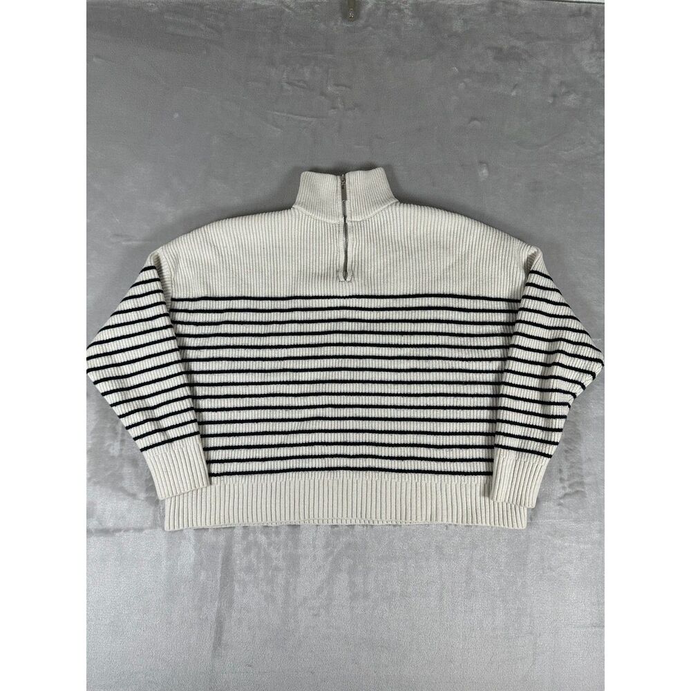 Mango MNG Women's Quarter Zip Striped Sweater Blue Cream Turtleneck Size XS